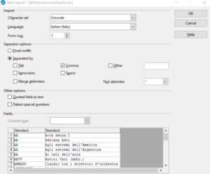 Impostazioni file csv