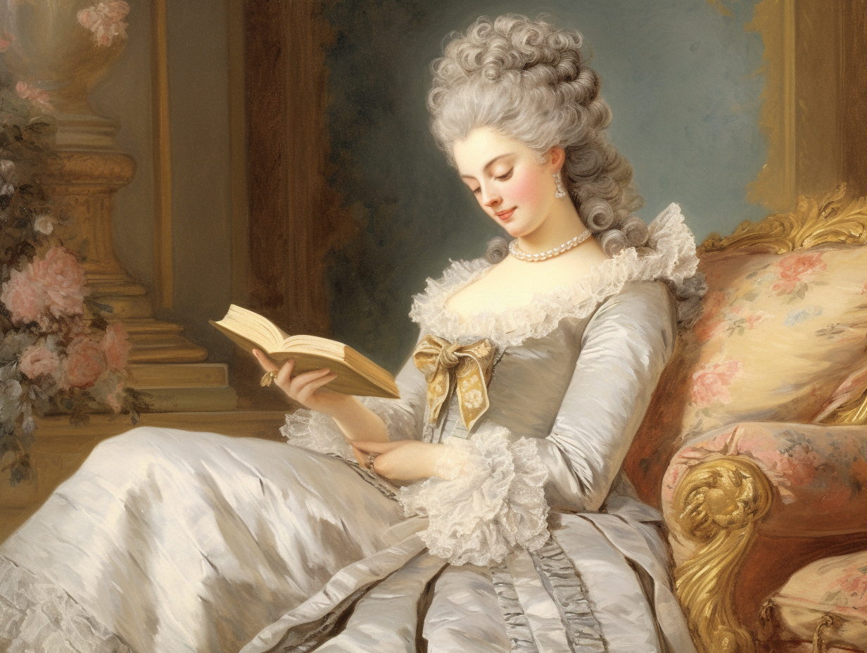 Dama dell'800 intenta a leggere un libro