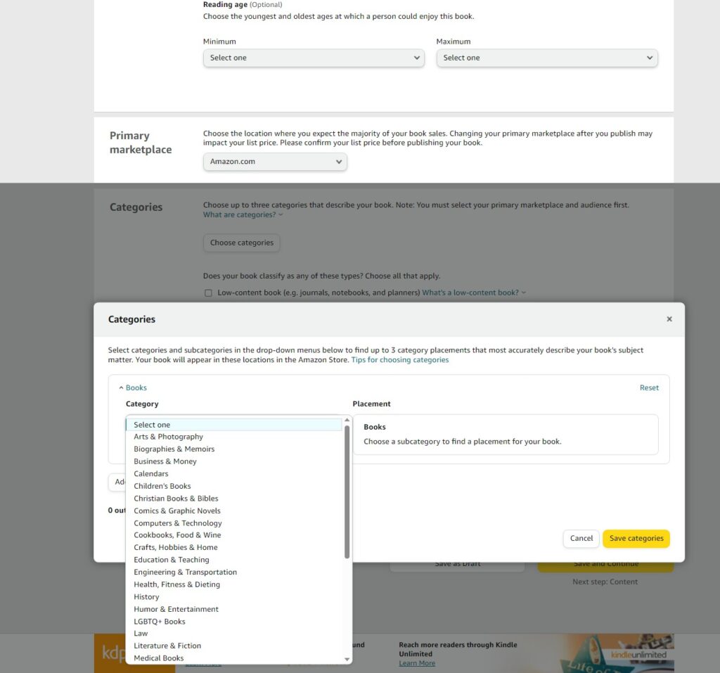 categorie amazon kdp